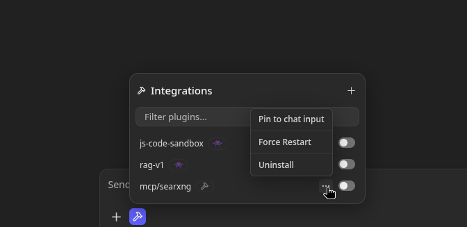 Pinning SearXNG Integration for easy access